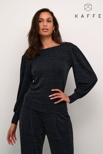 Kaffe Kaellie Shimmer Jersey Round Neck Black Blouse (AU6722) | £50