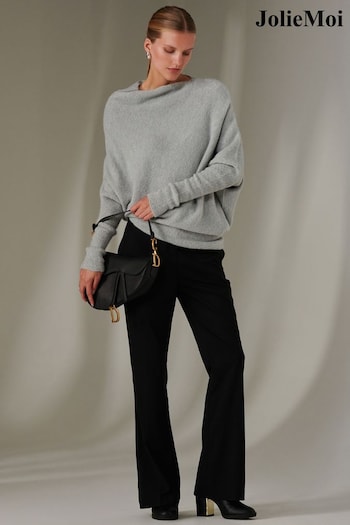 Jolie Moi Light Grey Off The Shoulder Soft Knit Jumper (AU6828) | £0