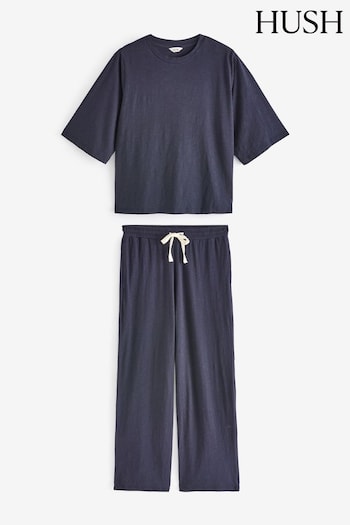 Hush Blue Midy 100% Cotton Slub Contrast Cord Pyjamas (AU6977) | £65