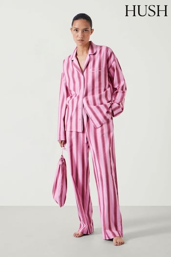 Hush Pink Amita Cotton Viscose Stripe Pyjamas (AU7036) | £75