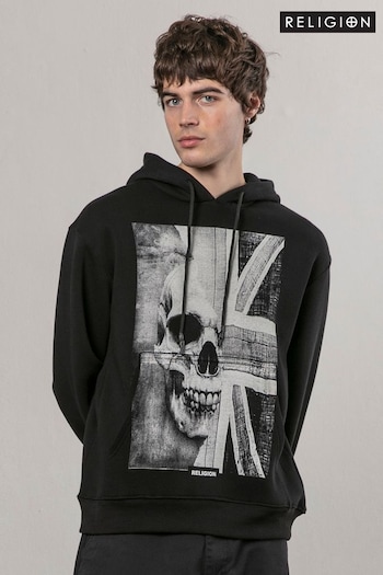 Religion Black 100% Cotton Union Jack Hoodie (AU8603) | £60