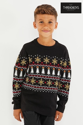 Threadboys Black Crew Neck Christmas Jumper (AU8738) | £18