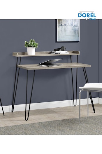 Dorel Home Grey Oak Haven Retro Office Desk with Riser (AU8765) | £95