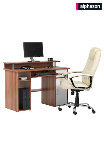 Alphason Walnut White Office Desk with Storage (AU8828) | £170