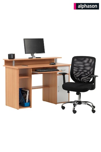 Alphason Beech White Office Desk with Storage (AU8838) | £170