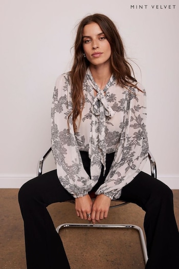 Mint Velvet Cream Floral Lace Print Blouse (AU8894) | £89