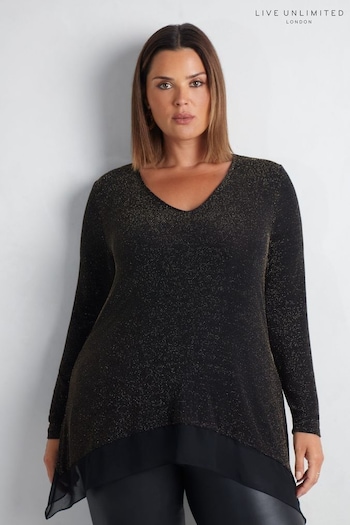 Live Unlimited Gold Curve Sparkle Jersey Hanky Hem Tunic (AU8920) | £59