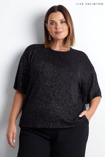 Live Unlimited Black Curve Sparkle Jersey T-Shirt (AU8934) | £49