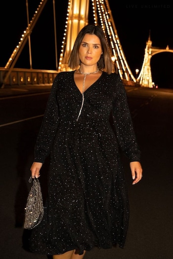 Live Unlimited Black Curve Jersey Sparkle Wrap Dress (AU8936) | £69