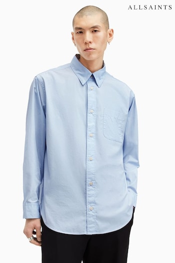 AllSaints Blue 100% Organic Cotton Sutta Long Sleeve Shirt (AU8982) | £99