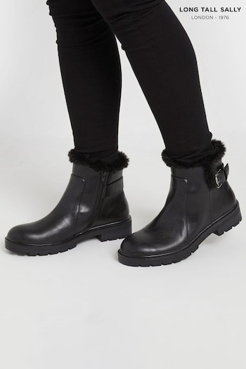 Long Tall Sally Black Fur Lined Biker Boots (AU8987) | £70