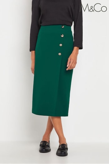 M&Co Green Button Detail Midi Skirt (AU9091) | £36