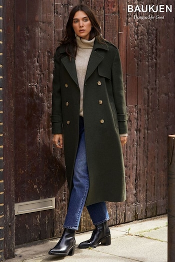 Baukjen Green Ingrid Belted Wool Trench Coat (AU9281) | £369