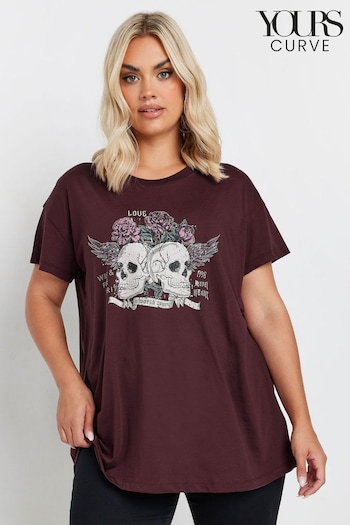 Yours Curve Purple Embellished Skull Graphic Print T-Shirt (AU9372) | £19