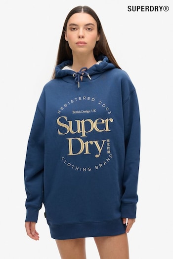 Superdry Blue Luxe Metallic Logo Hooded Dress (AU9834) | £65