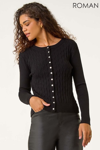 Roman Black Button Front Short Knit Cardigan (AV0870) | £32