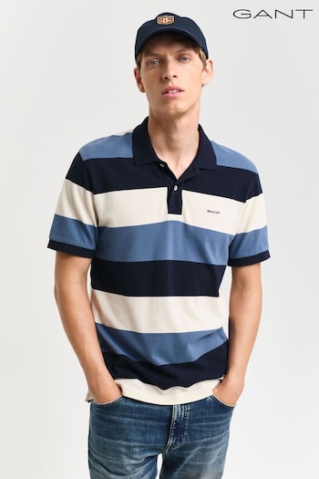 GANT Blue Block Stripe Short Sleve Polo Shirt (AV1144) | £95