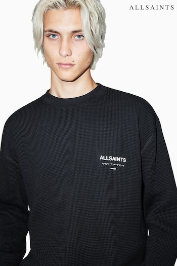 AllSaints Black Crypt Long Sleeve Crew Neck 100% Cotton T-Shirt (AV1262) | £65