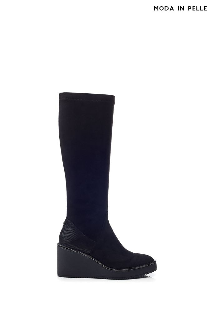 Black knee high wedge boots uk 2025