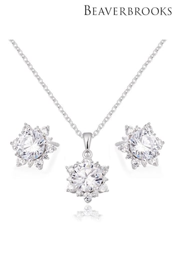 Beaverbrooks Sterling Silver Cubic Zirconia Pendant and Earrings Set (AV1572) | £120