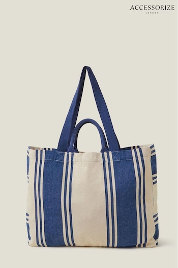 Accessorize Blue Stripe Canvas 100% Cotton Shopper Bag (AV1678) | £30