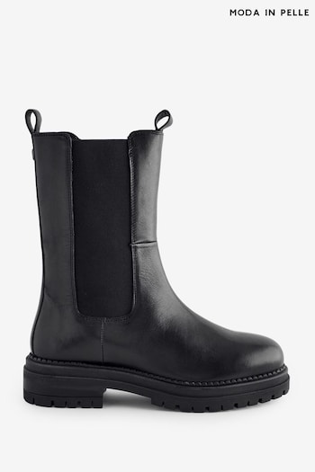 Moda In Pelle Giala Mid Calf Chunky Chelsea Black Ankle Boots (AV1762) | £109