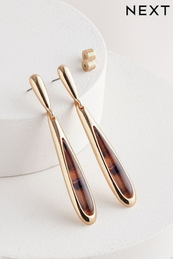 Gold Tone Resin Teardrop Earrings Made With Recycled Metals (AV1839) | £10