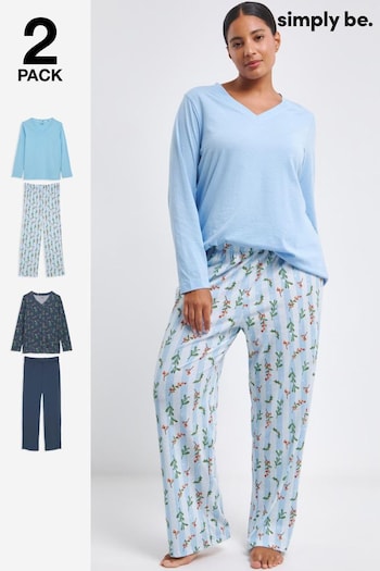 Simply Be Blue Pretty Secrets Value Long Sleeve Pyjamas Set 2 Pack (AV2308) | £28