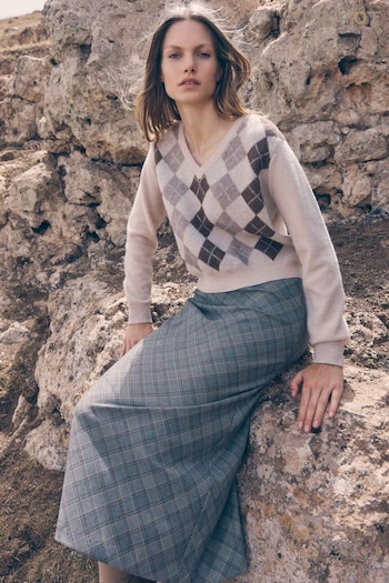 Apricot Grey Heritage Check Bias Skirt (AV2833) | £39