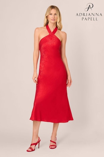 Adrianna by Adrianna Papell Red Foil Woven Midi Dress (AV3097) | £265