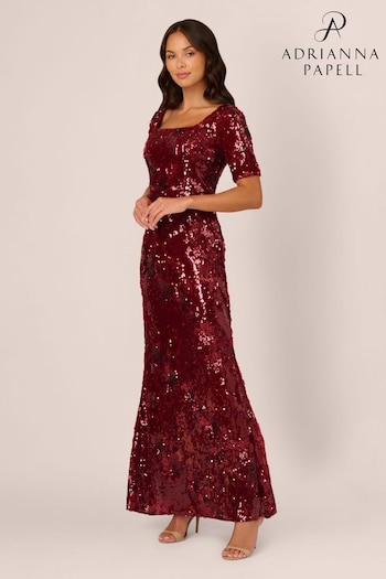 Adrianna Papell Red Elbow Sleeve Sequin Gown (AV3098) | £289