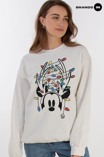 Brands In White Women Disney Mickey Mouse Christmas Lights Sweatshirt (AV3700) | £36