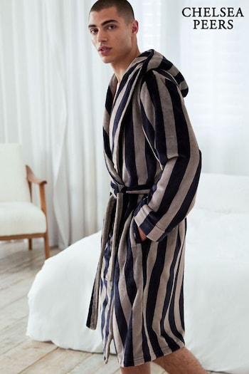 Chelsea Peers Blue Fleece Stripe Dressing Gown (AV3709) | £60