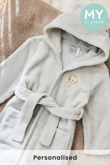 My 1st Years Grey Personalised Lion Cub Fleece Robe with Ears (AV4380) | £30