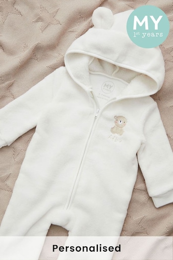 My 1st Years Personalised Biscuit Bear White Fleece All-In-One (AV4385) | £34