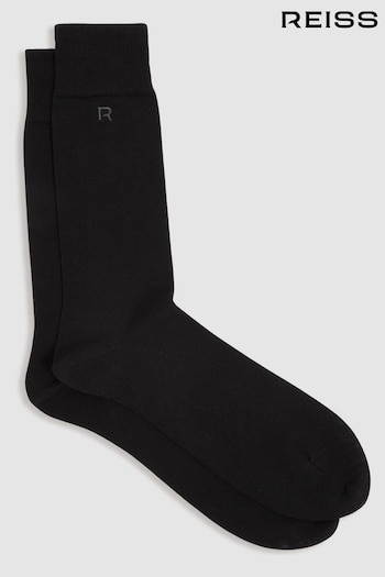 Reiss Black/Mid Grey Penn Cotton-Blend Logo-Embroidered Socks (AV4583) | £15