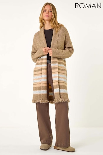 Roman Natural Stripe Print Knit Longline Cardigan (AV4729) | £45