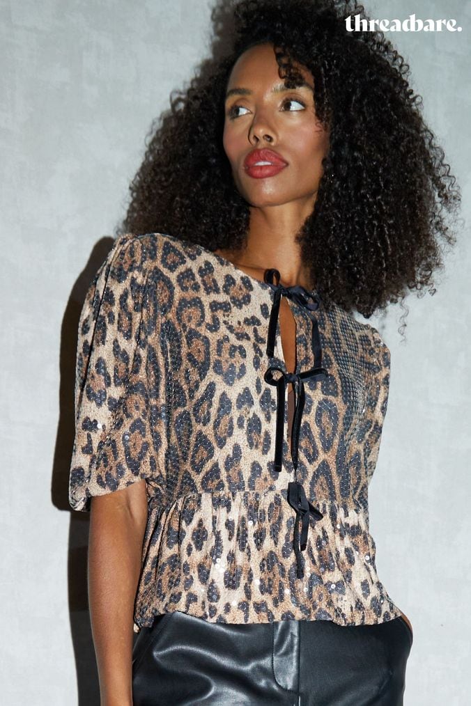 Buy Women s Short Sleeve Animal Print Tops Online Next UK