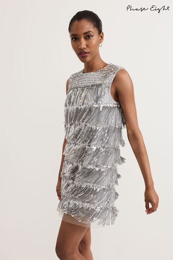 Phase Eight Silver Lula Fringe Dress (AV5047) | £179