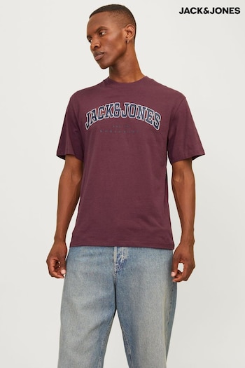 JACK & JONES Burgundy Varsity Print Logo 100% Cotton T-Shirt (AV5055) | £12