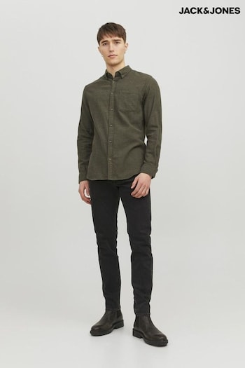 JACK & JONES Green Melange Cotton Shirt (AV5059) | £35