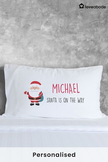 100% Cotton Personalised Santa In On His Way Pillowcase by Loveabode (AV5183) | £15