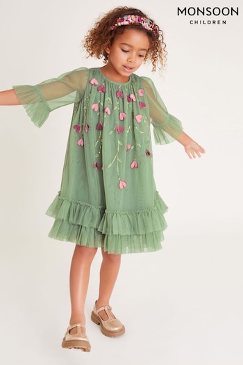 Monsoon Green Long Sleeve 3D Petal Trapeze Dress (AV5642) | £42 - £47