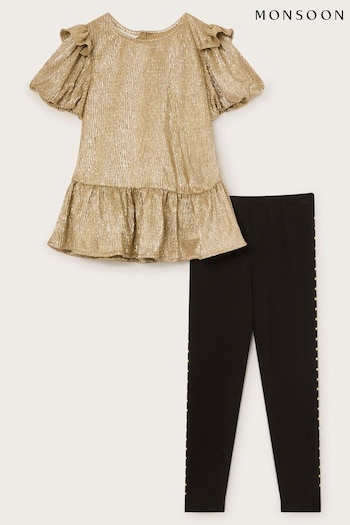 Monsoon Gold Frilly Tunic Top and Leggings Set (AV5647) | £36 - £41