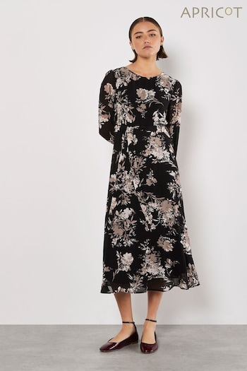 Apricot Black Floral Print Extravaganza Midaxi Dress (AV6286) | £46