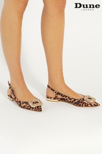 Dune London Animal Print Confidence Broach Trim Flat Slingback Flats (AV6392) | £90