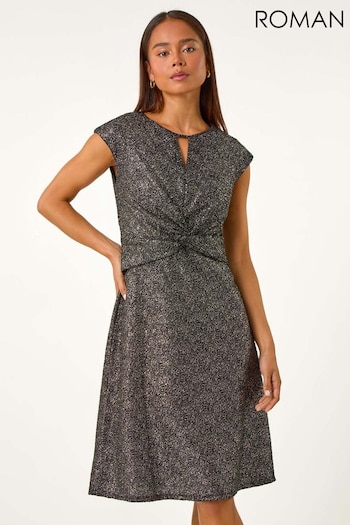 Roman Metallic Petite Shimmer Knot Waist Keyhole Dress (AV6664) | £54