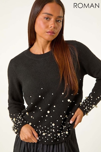 Roman Black Petite Pearl Gradient Detail Jumper (AV6672) | £40