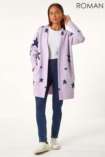 Roman Purple Petite Metallic Star Pocket Cardigan (AV6750) | £42