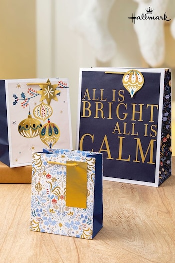 Hallmark 3 Pack Blue Christmas Gift Bags in 3 Festive Designs (AV6919) | £8.50